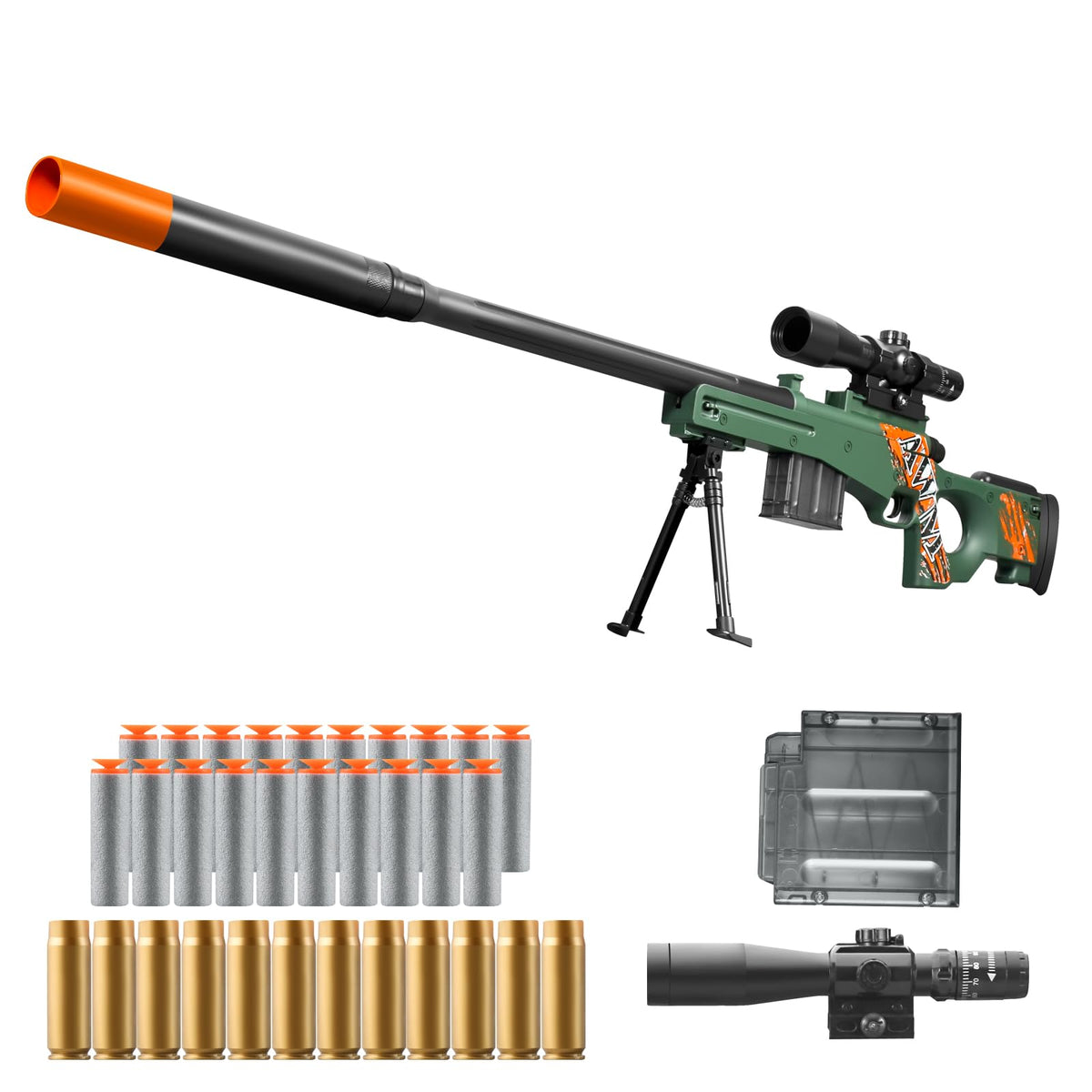 Escopeta Lanzadora de Dardos de Espuma y Balines Eyectables Juguete Regalos Geniales para Niños de 8+ 9 10 11 12 Años Adolescentes y Adultos Juego de Tiro con Alcance Rifle de Francotirador de Balas Suaves (Verde)
