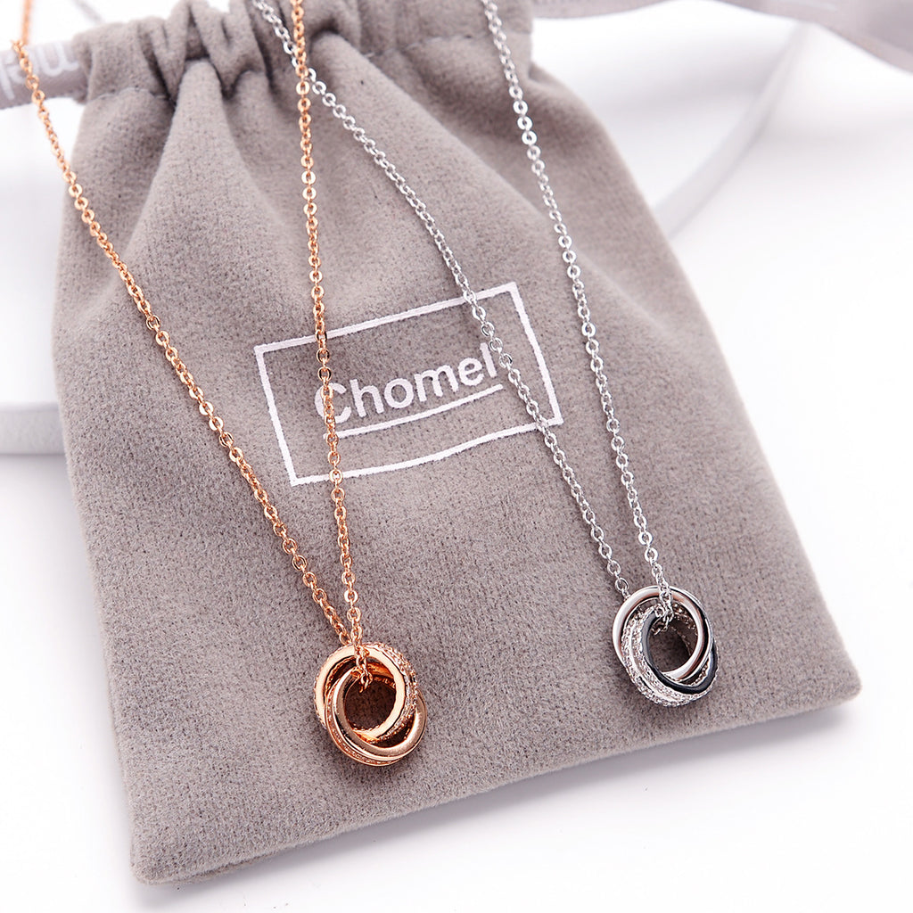 Collar Chomel S925 de Doble Anillo de Plata para Mujer