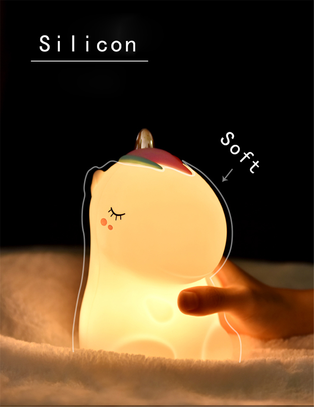 Luz de Noche de Unicornio Colorida Recargable USB Creativa