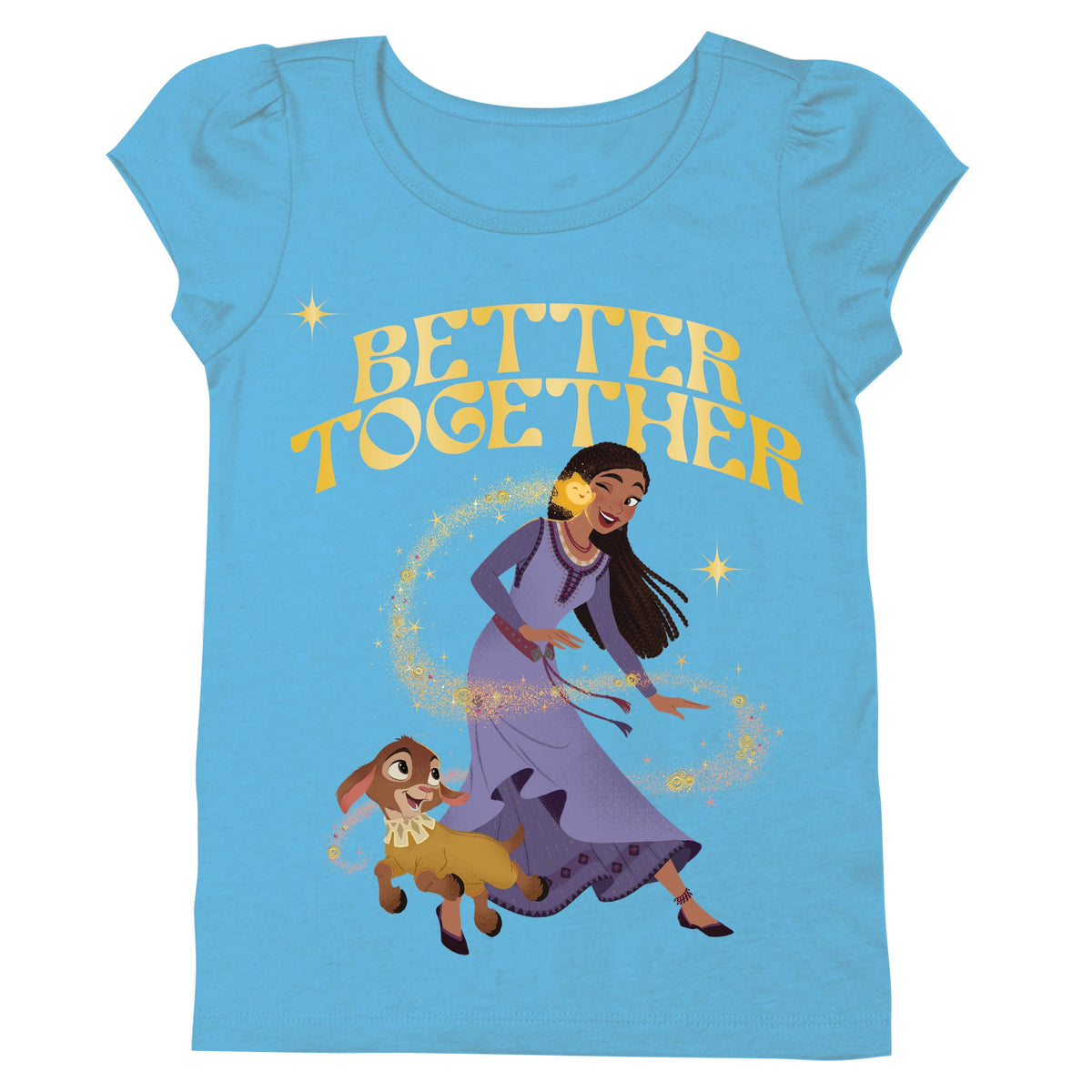 Camiseta de Manga Corta para Niñas con Asha Star y Valentino de la Película Wish de Disney - Tallas 2-16 Turquesa