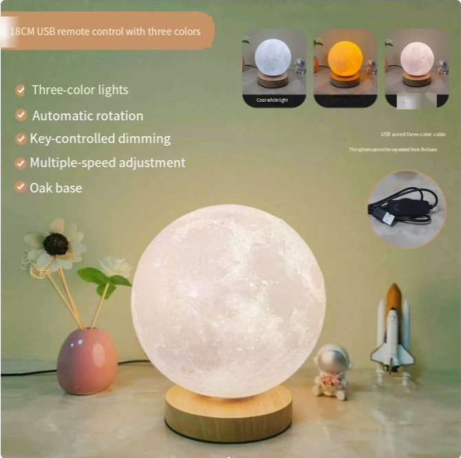 Lámpara Luna 3D con Base de Madera Luz Nocturna