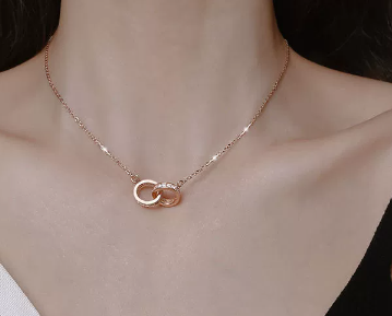 Collar Chomel S925 de Doble Anillo de Plata para Mujer