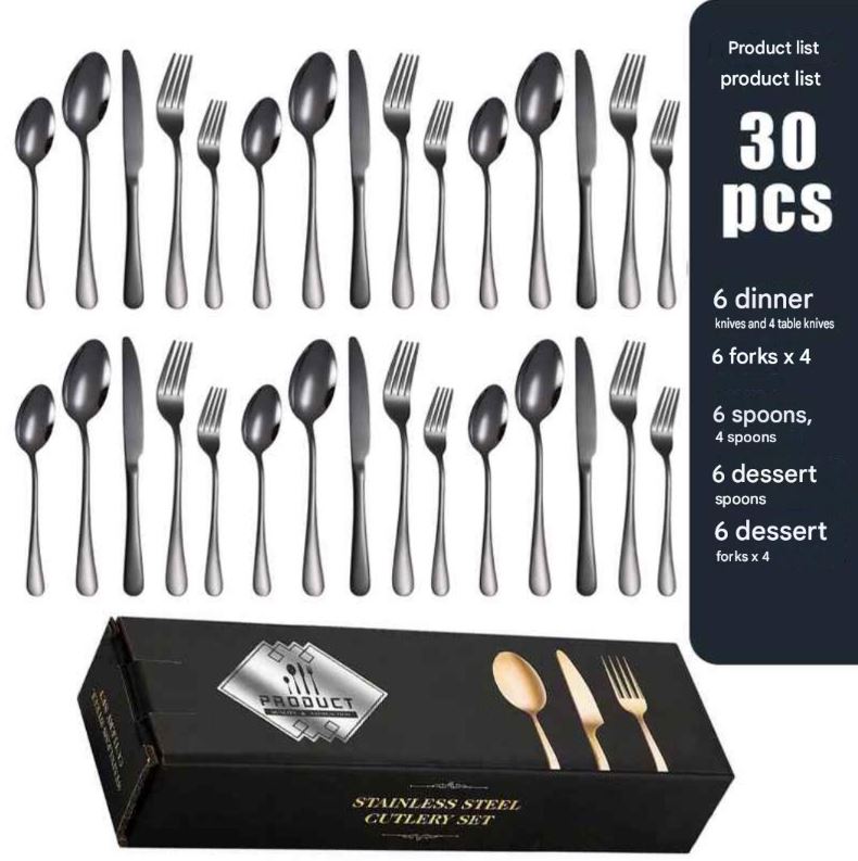 Juego de Cucharas de Acero Inoxidable Negro Estilo Occidental