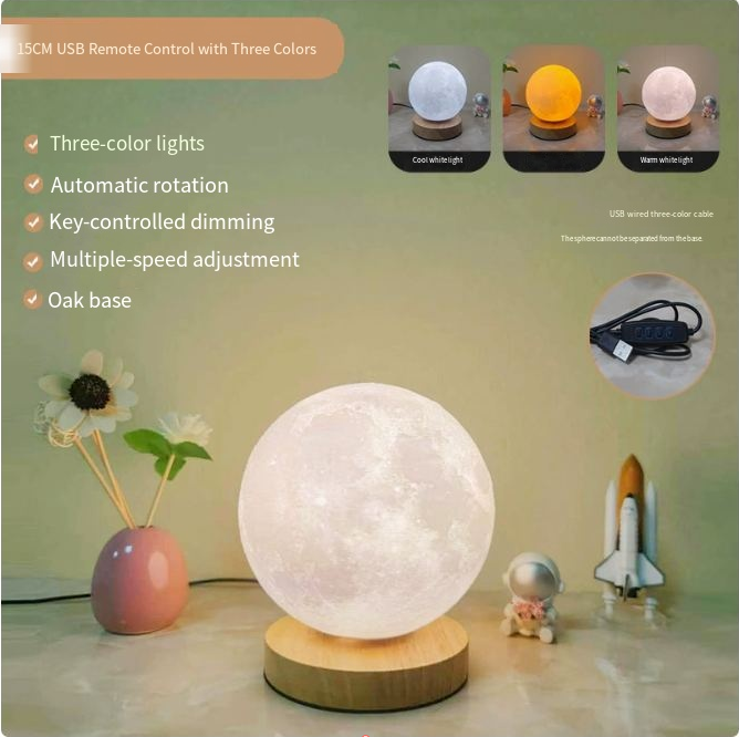 Lámpara Luna 3D con Base de Madera Luz Nocturna
