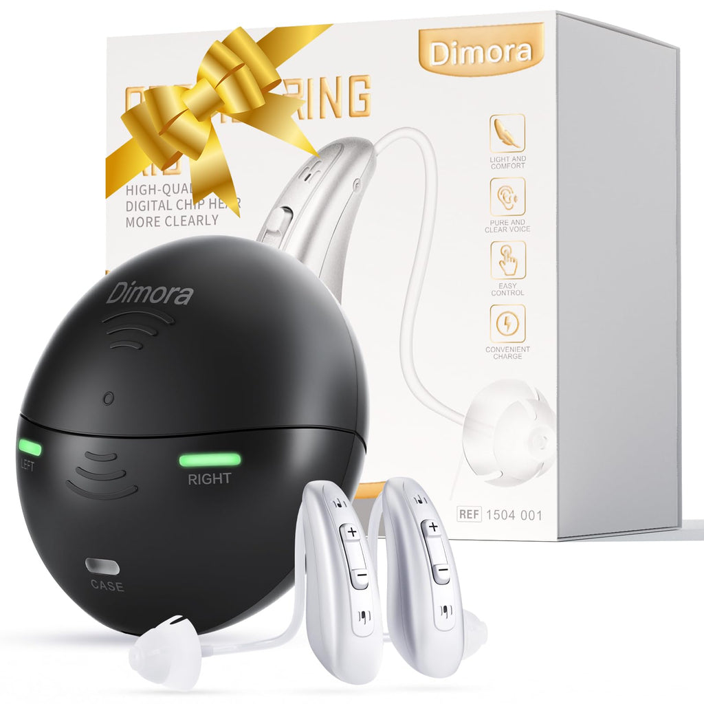 Audífonos Recargables para Adultos Mayores - Audífono Dimora BTE (No Amplificadores) con Procesamiento de Sonido de 16 Canales para Calidad de Sonido Superior, Cancelación de Ruido, Asistencia Auditiva Digital Fácil de Usar y Disponible Sin Receta (Elegib