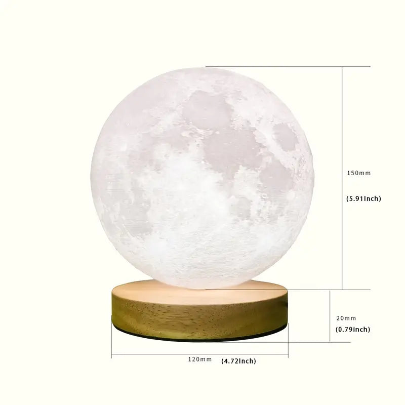 Lámpara Luna 3D con Base de Madera Luz Nocturna