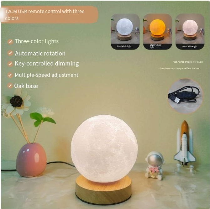 Lámpara Luna 3D con Base de Madera Luz Nocturna